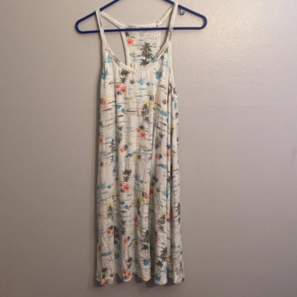 Juniors Large White Floral Tropical Racerback Lightweight Dress